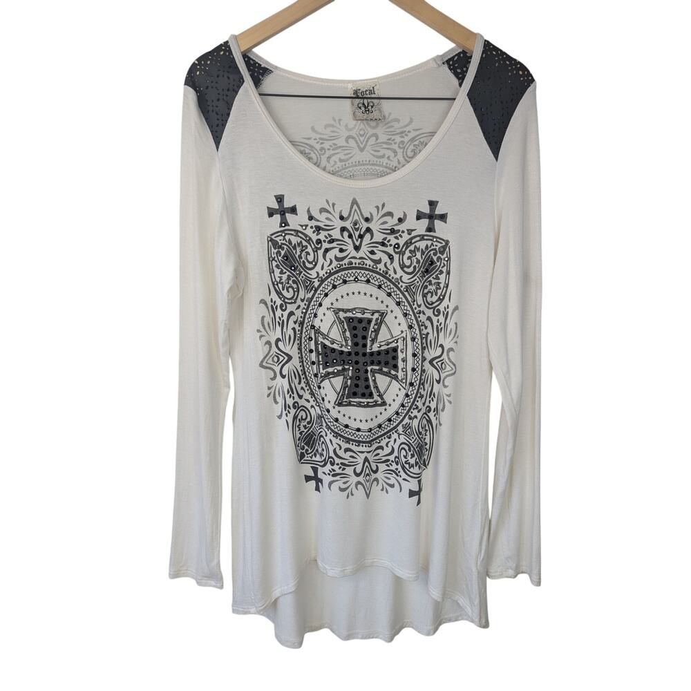 Vocal Y2K Grunge Goth Biker Rhinestone Graphic Print Long Sleeve T-shirt